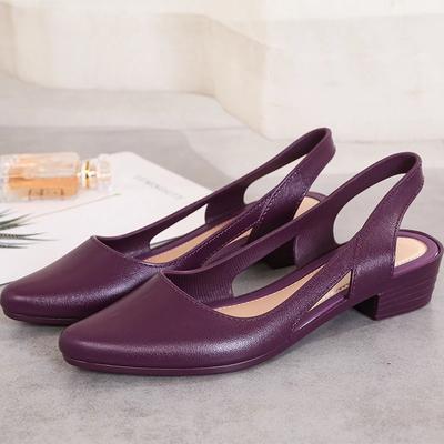 Fashion Summer Women Pvc Jelley Shoes Casual Solid Color Pointed Toe Chunky Midd;e Heels Women's Sandals Slip On Heeled Sandalias Mujer