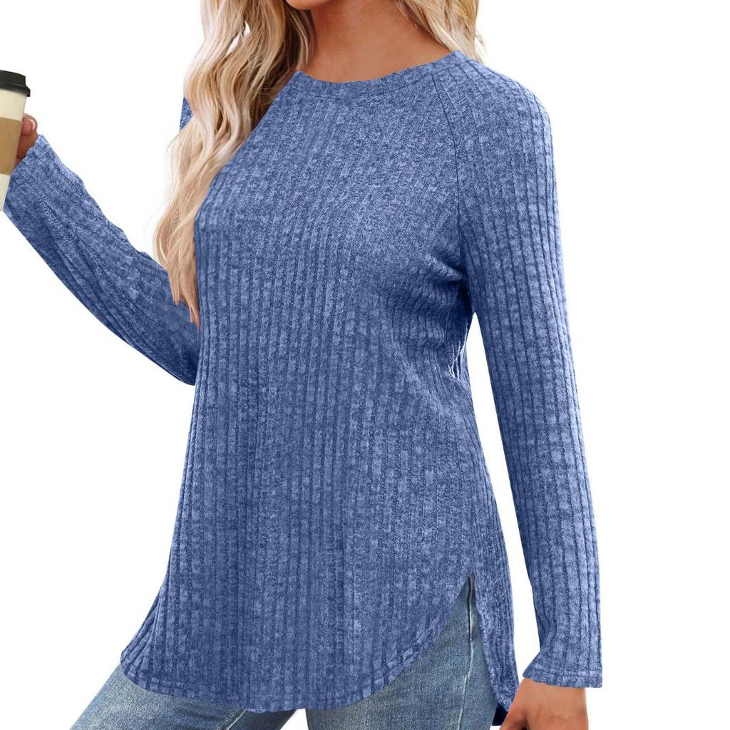Women's New Loose Round Neck High-low Curved Hem Top for Women, T-shirt