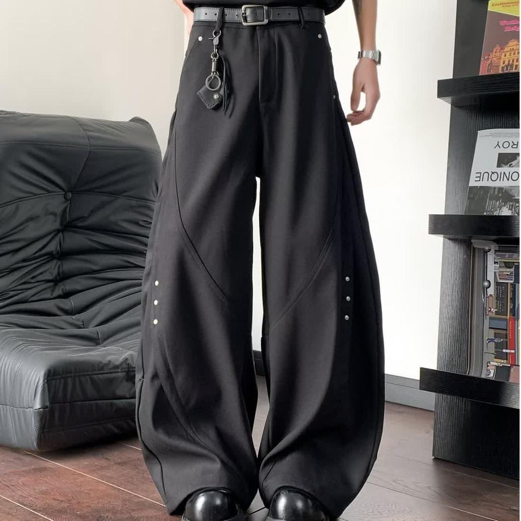 Y2K Wide Leg Suit Pants Men Casual Drape Straight Baggy Curved Dress Pants Business Workwear Trousers Streetwear