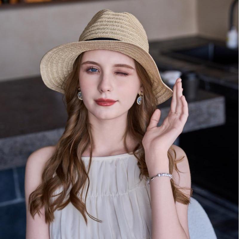 Summer Straw Hat Outdoor Travel Big Eaves Beach Hat Foldable Top Hat