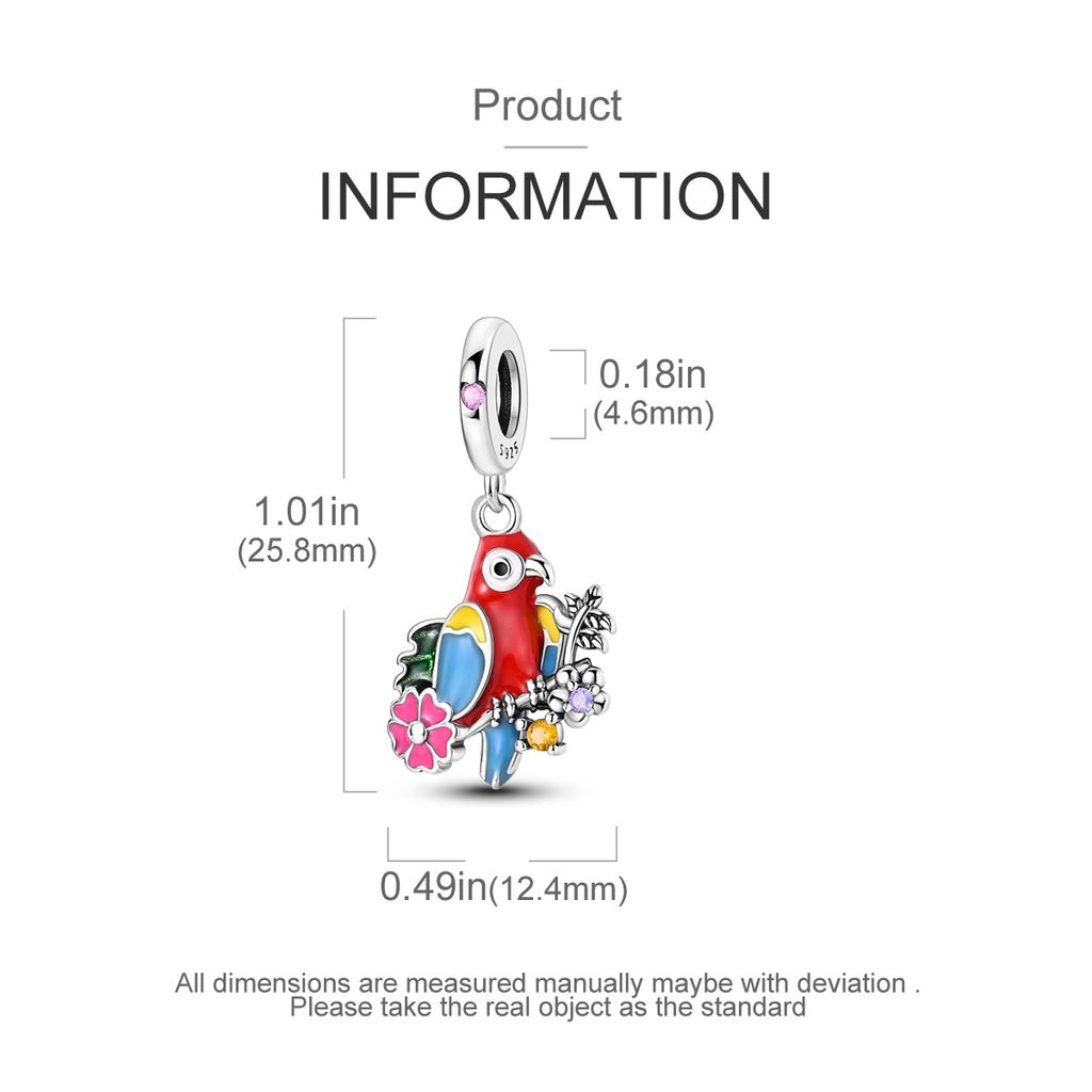 Copper Colorful Parrot Bird Original Pendants Bracelet Charms Jewelry Party Beads Diy Trendy Gifts