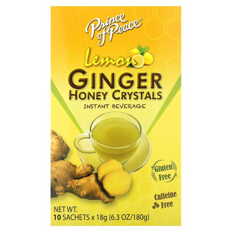 Ginger Honey Crystals, Lemon, Caffeine Free, 10 Sachets, 18 g Each