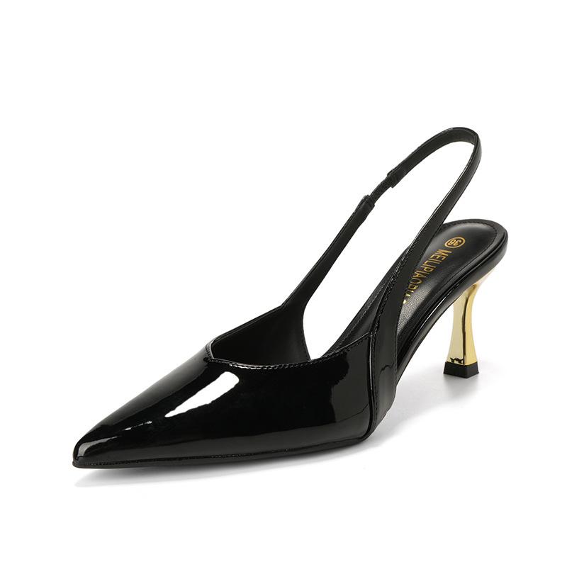 

Летние бордовые сексуальные сандалии с закрытой пяткой, женские, на ремешке сзади, из лакированной кожи, универсальные, на тонком высоком каблуке, с открытой пяткой, с острым носком, женские 34