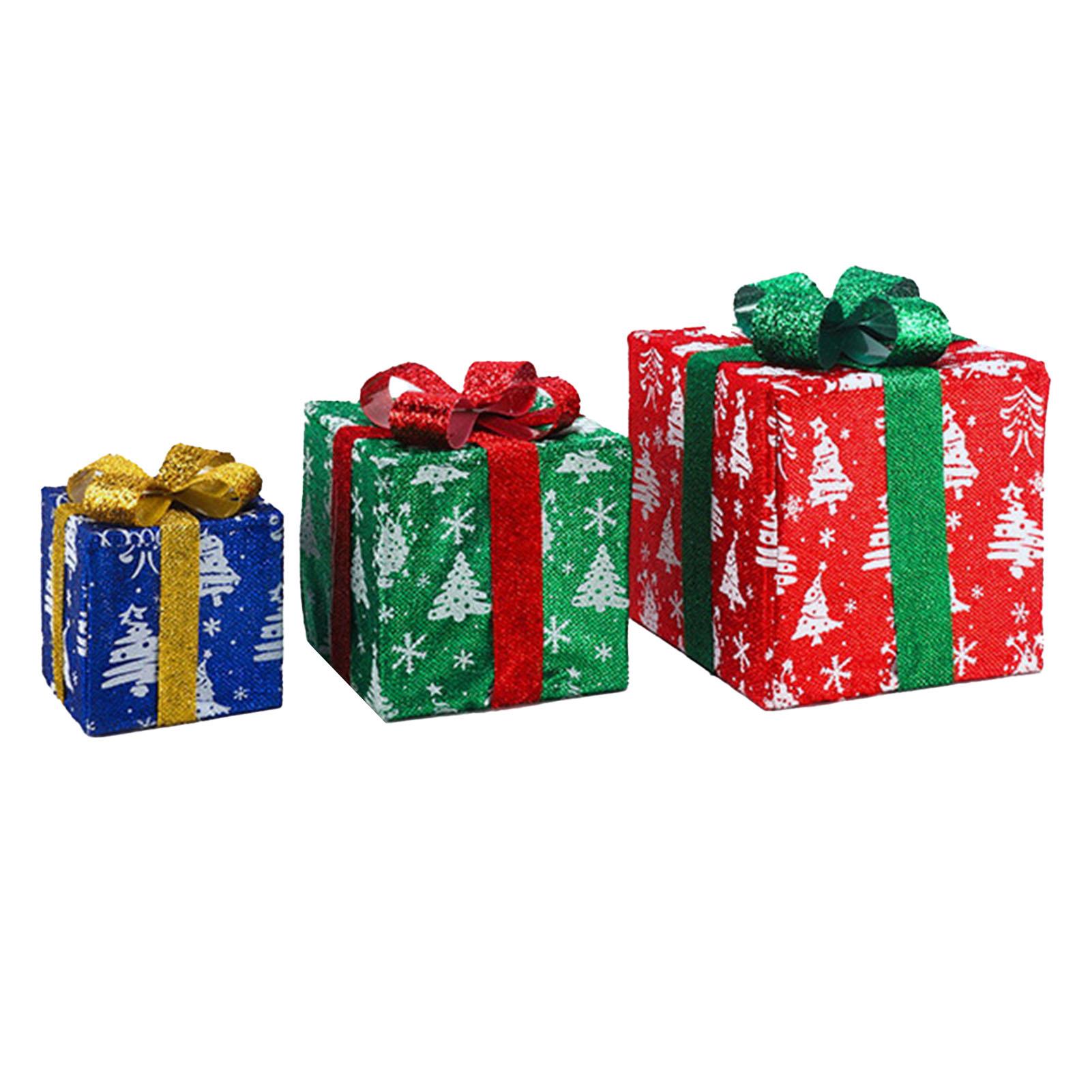 

3PCS Xmas Lighted Gift Box Plastic Light Up Snowflake Present Box Xmas Tree Skirt Ornaments for Home Holiday Party