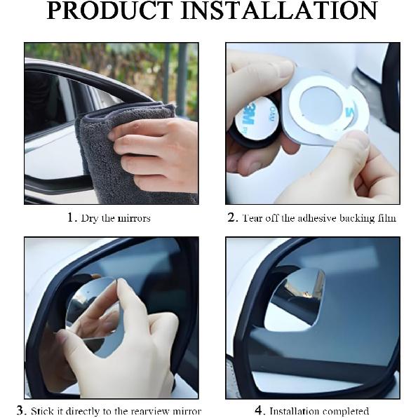 2 PCS Car Blind Spot Mirror, Fan Shaped HD Glass Convex 360° Rotating Wide Angle Side Mirror, Frameless Car Blindspot Mirror for Larger Image and