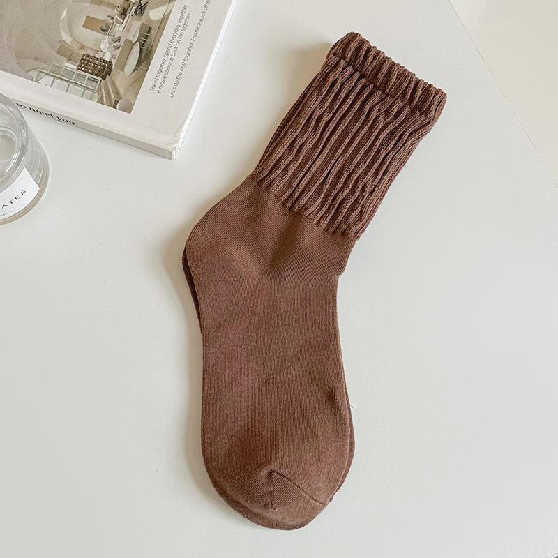 Female Spring and Autumn Pure Color Sweet Bubble Mouth Loose Tube Cotton Socks