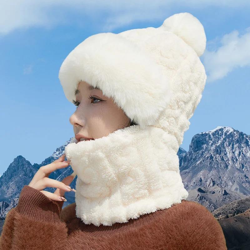 Warm Plush Knitted Hat for Women - Winter Ski Hat , Solid Color, Suitable for Autumn Winter Outdoor Use