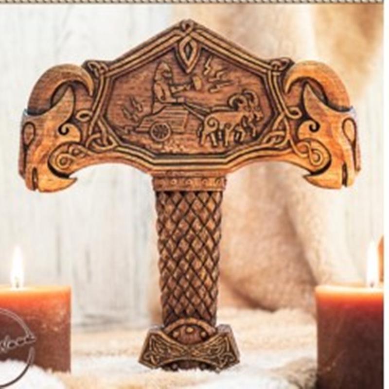 Thor s Hammer Asatru Viking Altar Resin Craft - Retro Pagan Style
