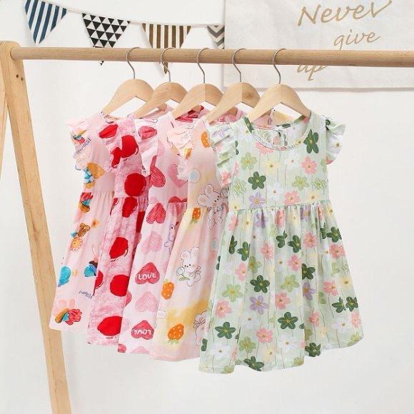 Girls Summer Floral Rayon Spaghetti Strap Princess Dress Kids Beach Sundress Cotton Silk Casual Party Wear