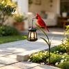 Creative Metal Patio Decorations Garden Solar Light, Red Bird Lantern, Outdoor Stake Yard Decor, Colorful Hand Painted Art Warm Glow Lantern for Lawn