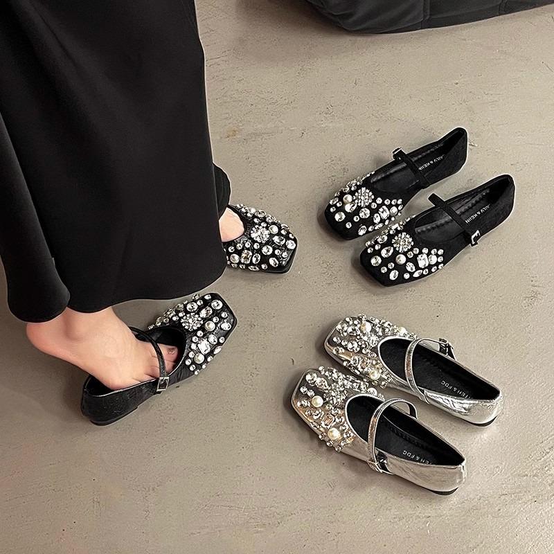 Scarpe Mary Jane in argento con strass stile fata moda donna primavera estate nuove versatili casual fondo piatto con gonna scarpe singole
