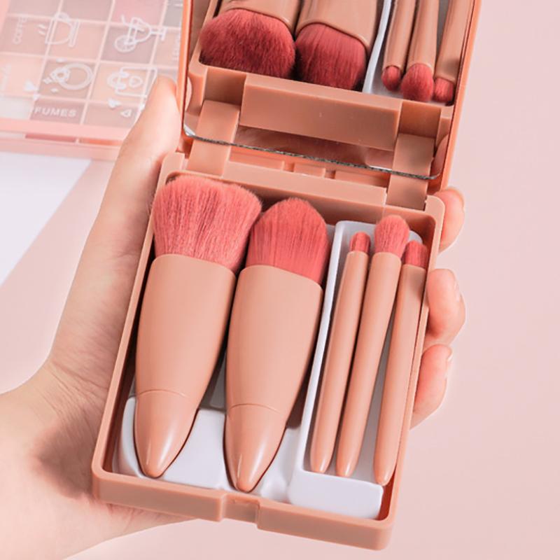 5 Stück Reiseformat Make-up Pinsel Set Mini Make-up Pinsel, Kleines Komplettes Funktions Kosmetikpinsel Set Mit Etui Und Spiegel Perfe