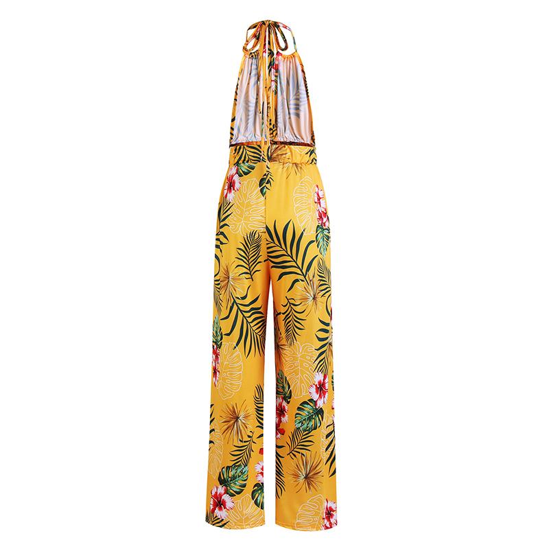Frauen Sommer Backless Sexy Coconut Tree Print Neunte Hosen Halter Elastische Strampler Overall