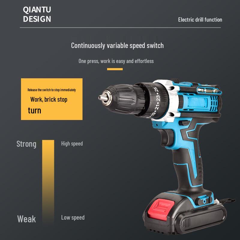 21V High-Power Dual-Speed Electric Drill with Lithium Battery
