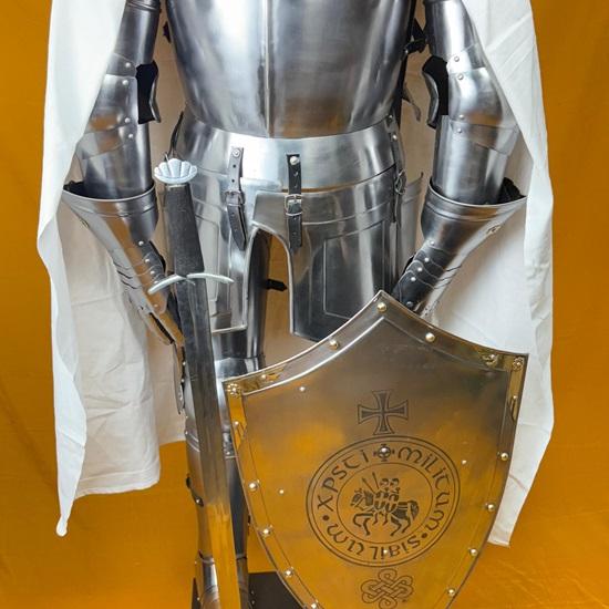 6-Foot Templar Knight Armor Suit Polished Medieval Roman Steel Armor with Display Stand Ideal for Home Décor
