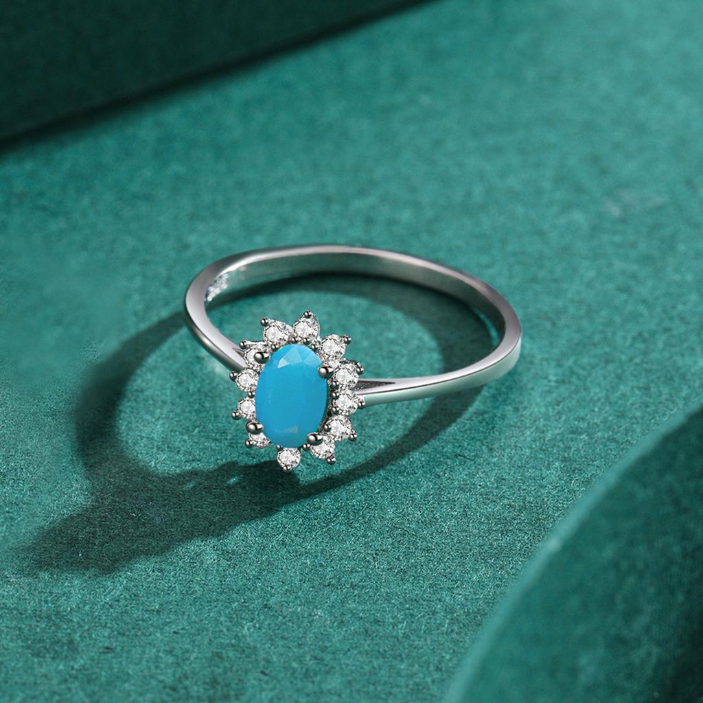 Classic Crown Female Ring Pure 925 Sterling Silver Natural Turquoise Elegant Fashion Rings for Women Christmas Jewelry