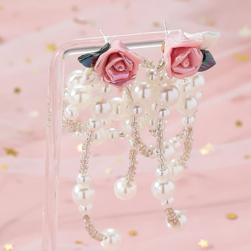 Silver Needle Diamond Inlaid Pearl Earrings: Retro Luxe Long European & American Style for Women
