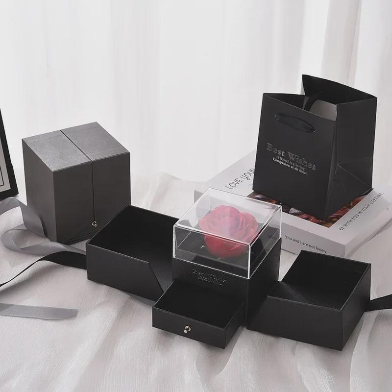 520 Valentine's Acrylic Rose Jewelry Gift Box: Eternal Flower, Lipstick, Perfume Packaging