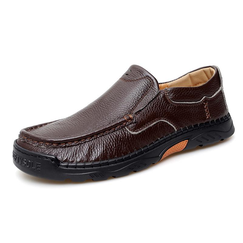 2024 Spring/Autumn Men s Casual Fashion Leather Slip-On Shoes - Versatile Handmade Flat Driving Shoes 44 коричневый
