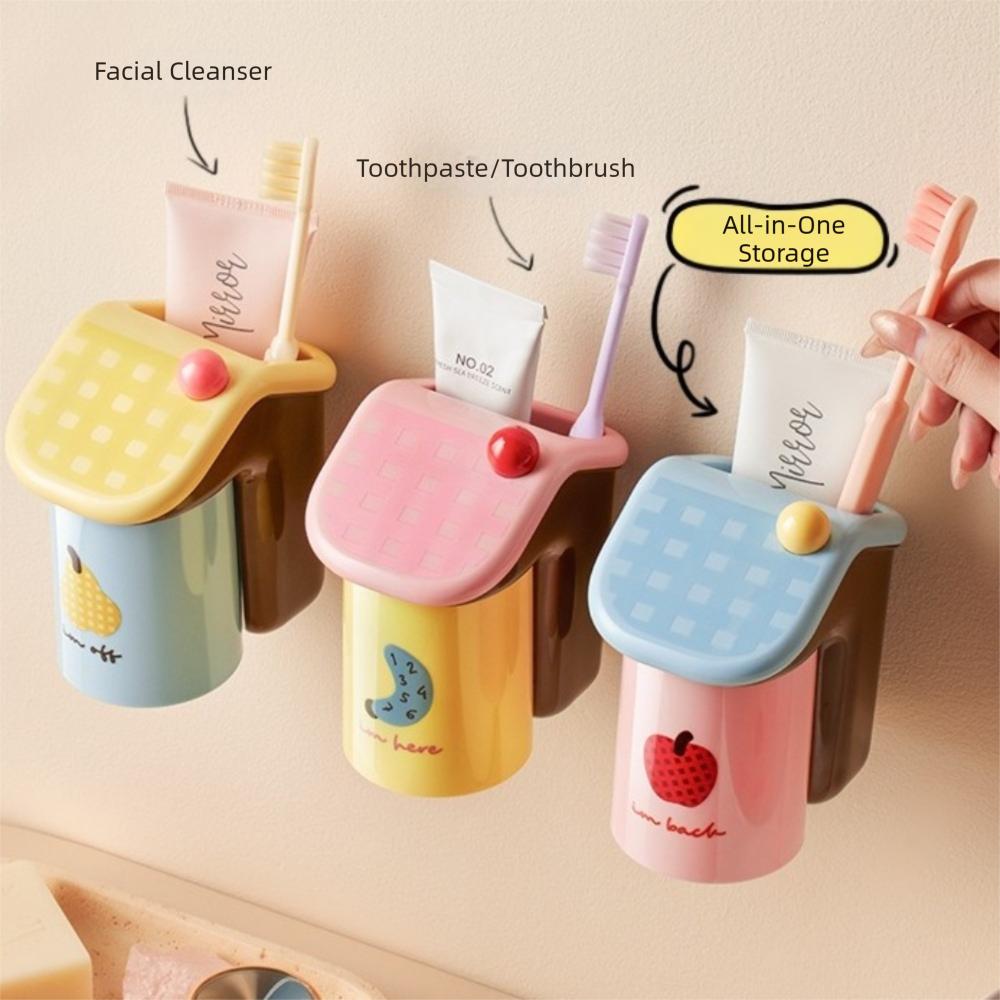 Non Perforated Wash Cup Holder Wall Mounted Storage Rack New Toothbrush & Cup Holder  Household
