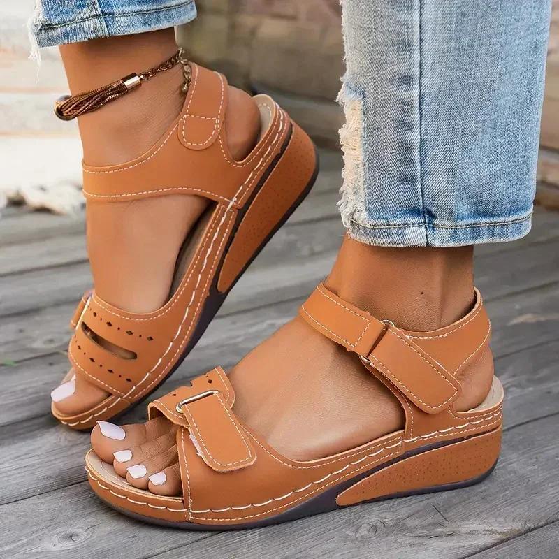 Women Sandals Summer New Open Toe Fashion Sandals 2026 New Soft Sexy Wedge Buckle Orthopedic Shoes Female Sandalias