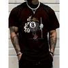 's Billiards Pool T-Shirt - Black Cotton Tee with Number 8 & Pool Cue Chalk Design, Number 8 & Cue Stick Graphic, Breathable Short Sleeve Shirt for