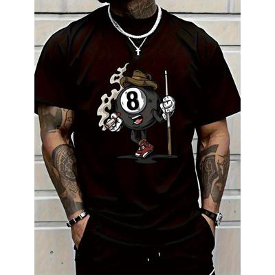 's Billard Pool T-Shirt - Schwarzes Baumwoll-T-Shirt mit Nummer 8 & Billard Queue Kreide Design, Nummer 8 & Queue Grafik, Atmungsaktives Kurzarmshirt für