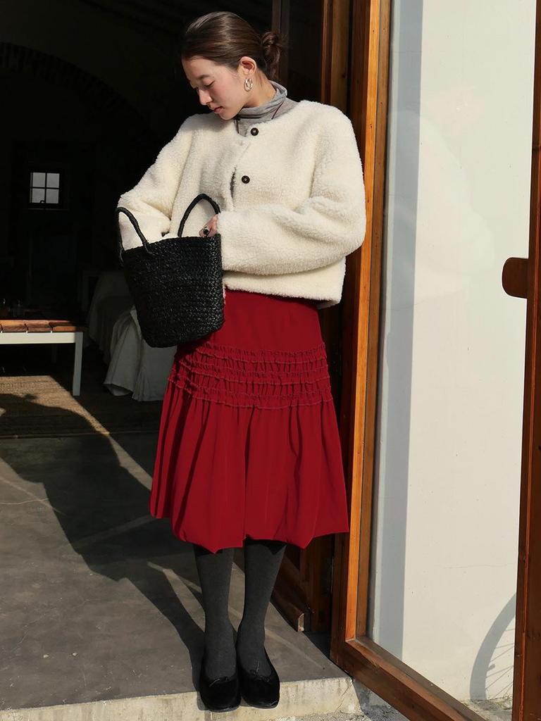 Winter Slimming Velvet Pleated Lace Skirt - Textured Design