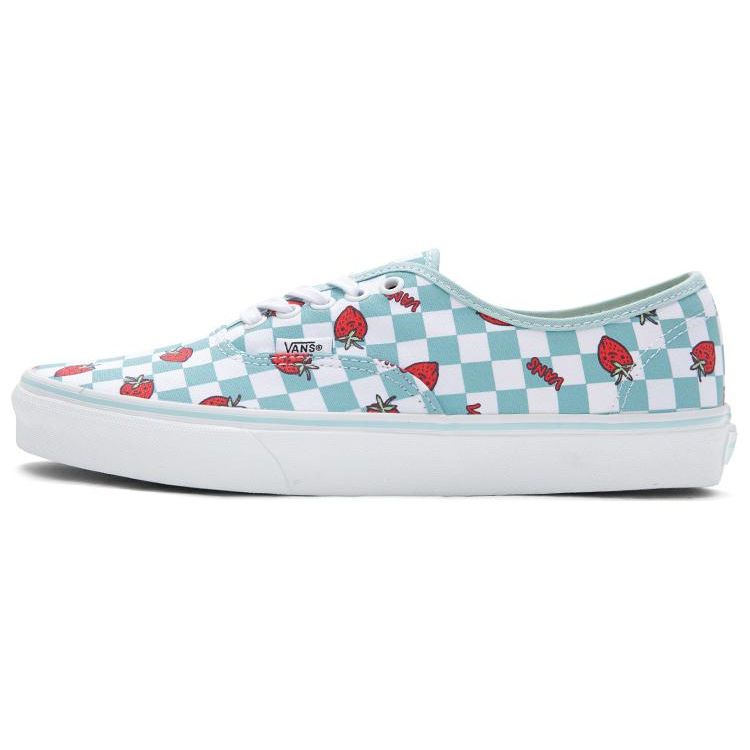 Vans Authentic Wallpaper Checkerboard Strawberry Print Durable Breathable Low Top Canvas Shoes Unisex Sneakers Green White VN0A5KS9LTB