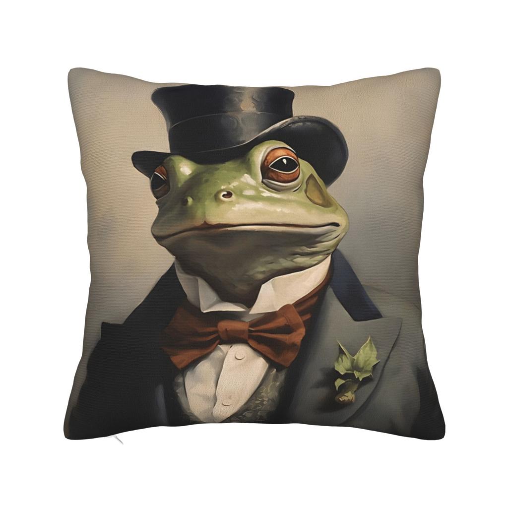 Pillow Case Gentleman Frog Comfy Pillow Cover For Sofa Home Decor Retro Trendy Pillowcases