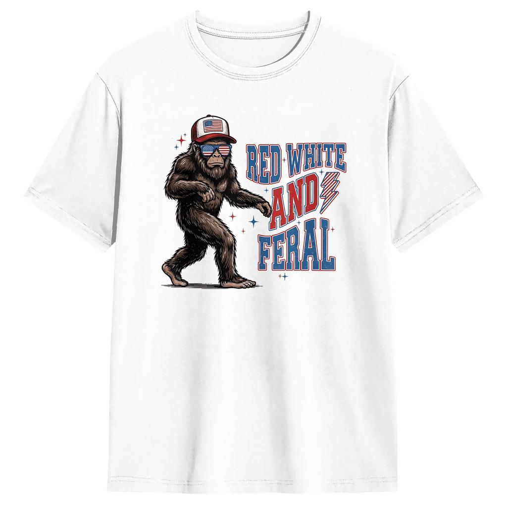 Red White And Feral Raccoon 4th Of July T Shirt Couple Streetwear Tshirts Summer O Neck Harajuku Tees Print Plus Size Clothing
