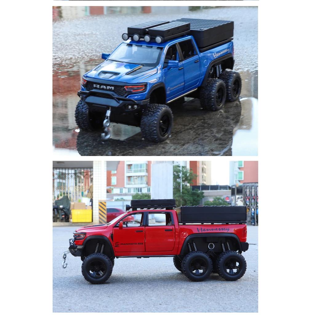 1/32 DODGE Tyrannosaurus RAM Alloy Pickup Camper Van Car Model Diecasts Metal Off-road Vehicles Car Model Sound Light Kids Gifts