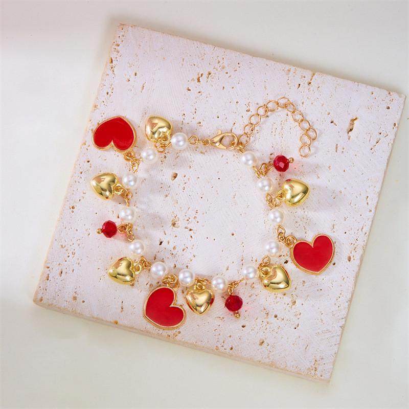 Fruit Jewelry Cherry Strawberry Heart Alloy Bracelet For Women Gift