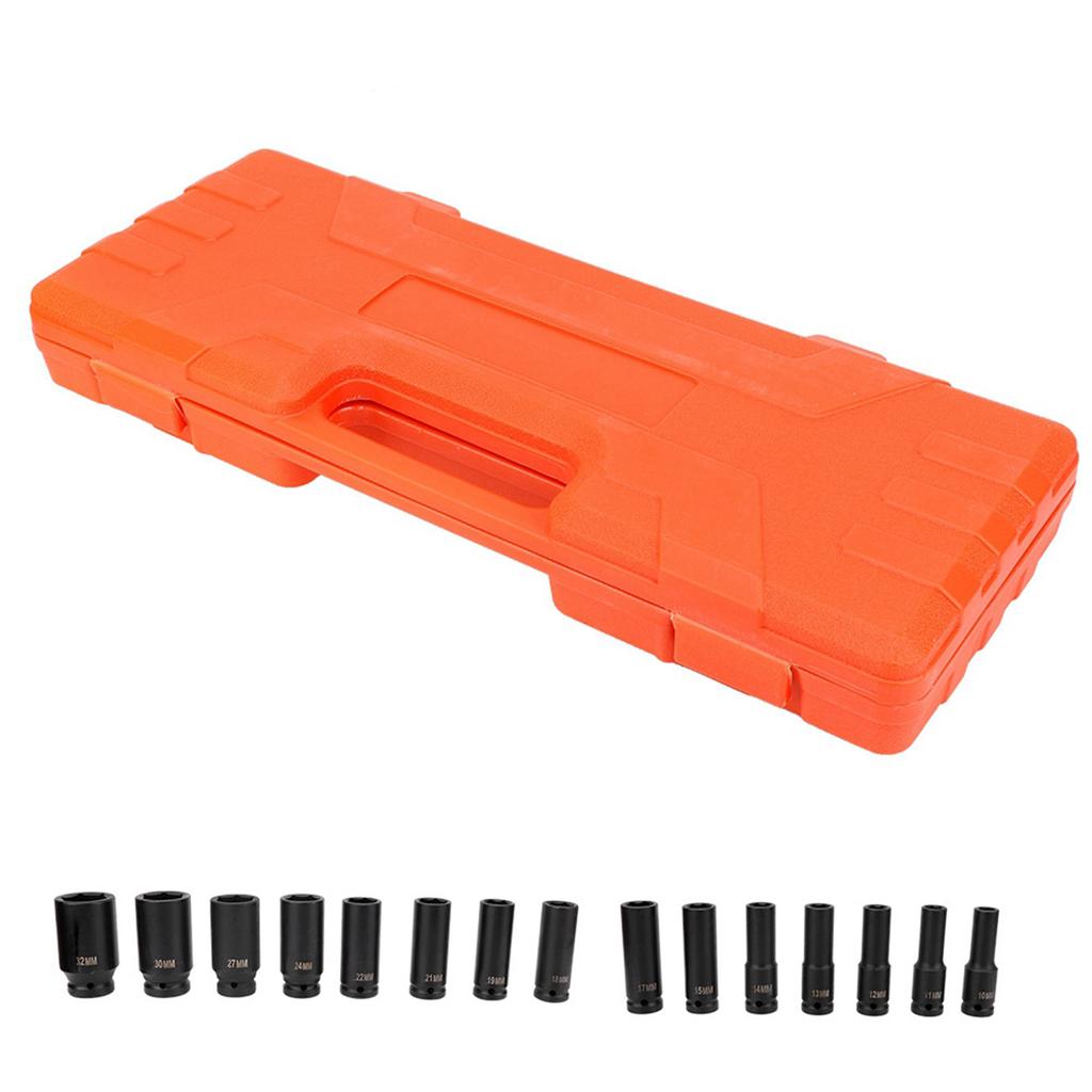 15 PCS/SET SET DRIVE   SOCKET, 1/2 Inch     Socket Tools 10-32 Mm for Garage Workshop