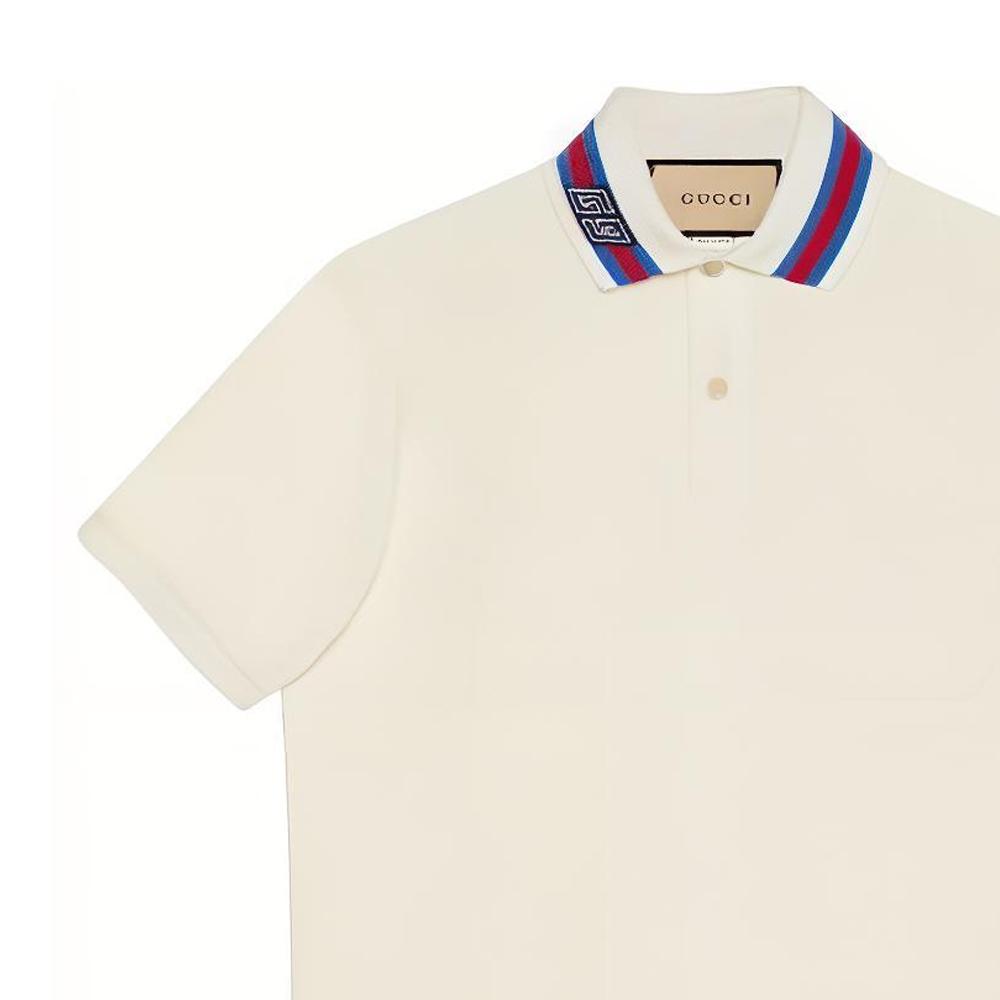 Gucci Decorated Square Gg Pearl Cotton Polo Shirt T Shirt Men's Ecru 768630-XJF45-9733