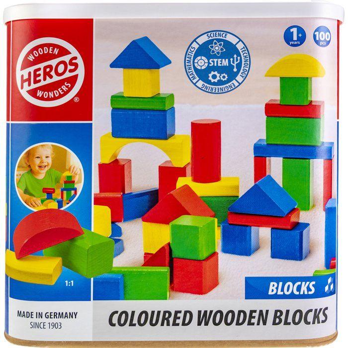 HEROS - Blocs de construction en bois 100 % certifié FSC - 100 pieces - Des 1 ans