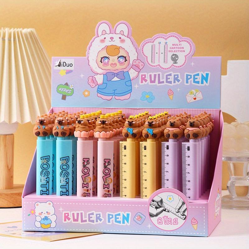 

48pcs Capybara Ruler Neutral Pen Student Ruler Measurement Pen Creative Writing Pen Black Signature Pen 0.5mm Black Back To School Season A