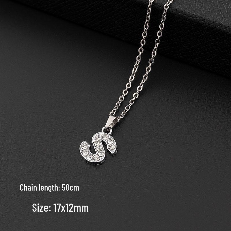 European & American Diamond Letter Pendant Necklace for Women - Stainless Steel Jewelry