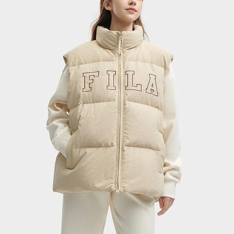 Fila Letter Logo Print Lined Loose Down Vest Unisex Vests Light-Sand F51U349903FLK