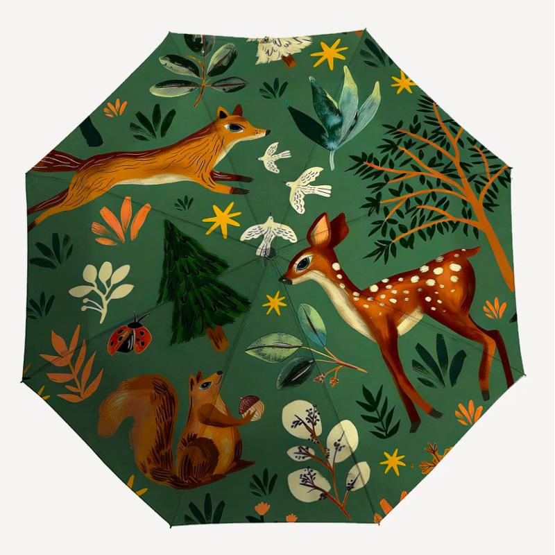 1PC forest animals Umbrella-8-Rib Reinforced, Automatic Open, Lightweight & Durable, Cute Fashion Accessory for Outdoor-T336