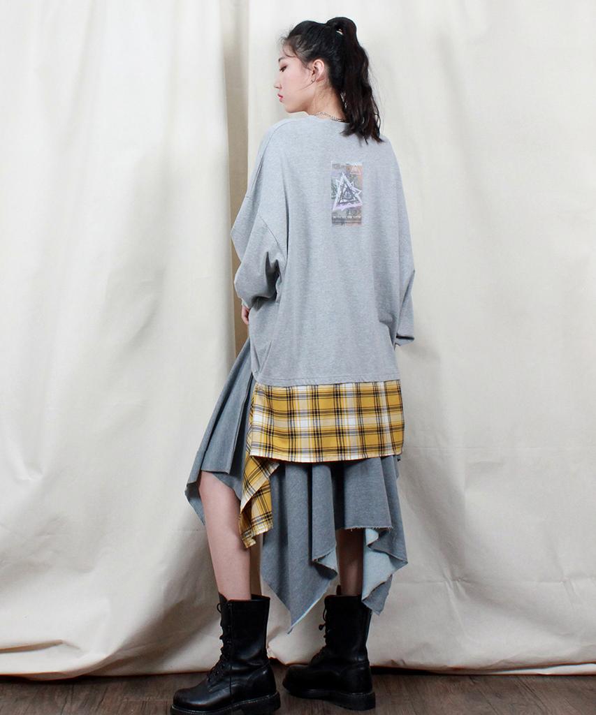 Deumakeu Unisex Check Balance Long Sleeve T-Shirt Gray
