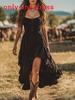 Vestido de Verano Estilo Bohemio con Dobladillo Fruncido y Falda Irregular para Salidas Casuales