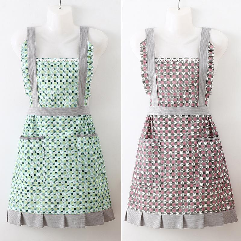 Fashion Princess Dress Double Pocket Anti-Stain Ladies Apron Kitchen Cooking Lace Cleaning Waist