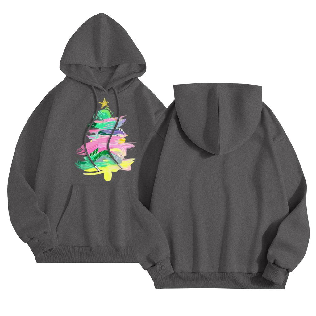 Women's Round Neck Long Sleeve Casual Printed Top Hooded Sweatshirt