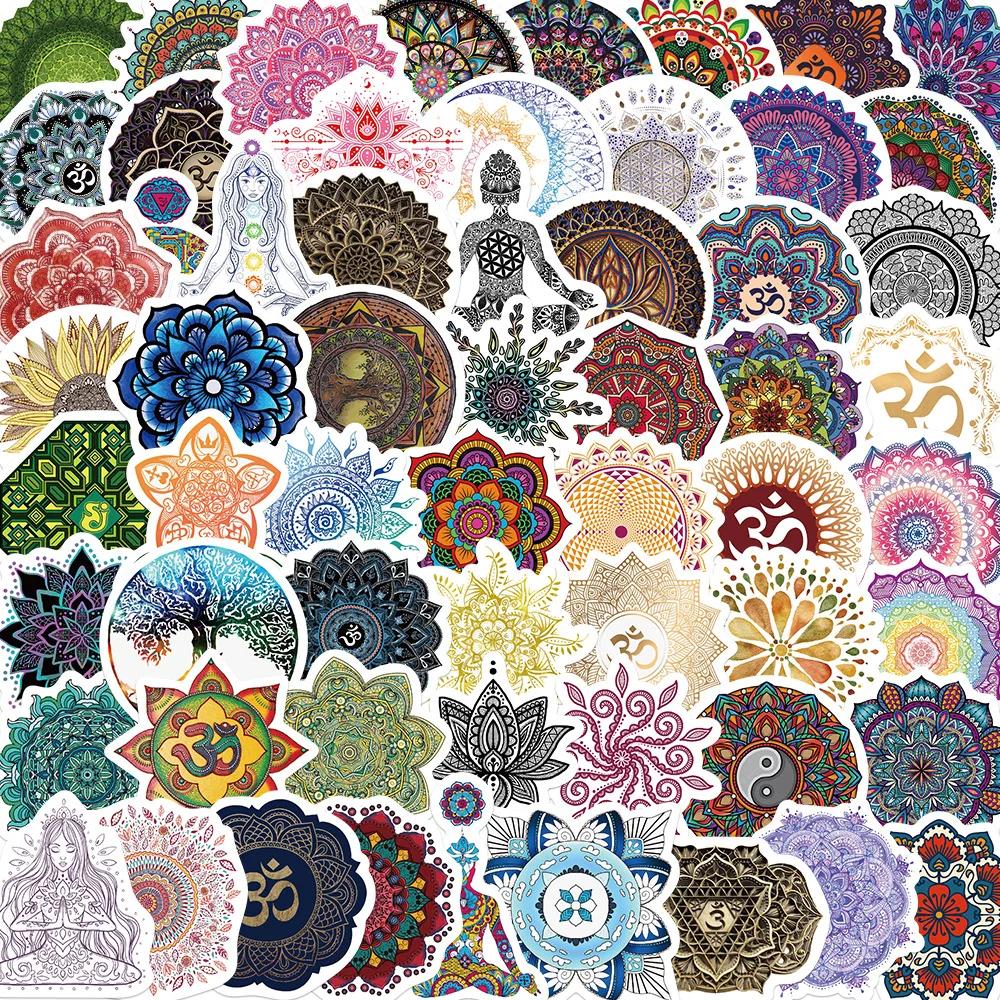 60Pcs Mandala Flowers Yoga Cartoon Graffiti Stickers Decals Decoration Diy Skateboard Notebook Phone Laptop Cute Sticker