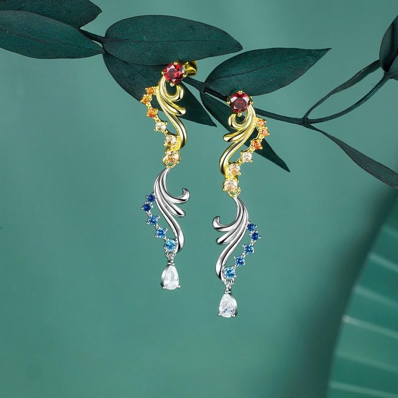 Autumn and winter new Chinese earrings 925 accessories long irregular exquisite silver needle earrings high sense 925 silver золотой