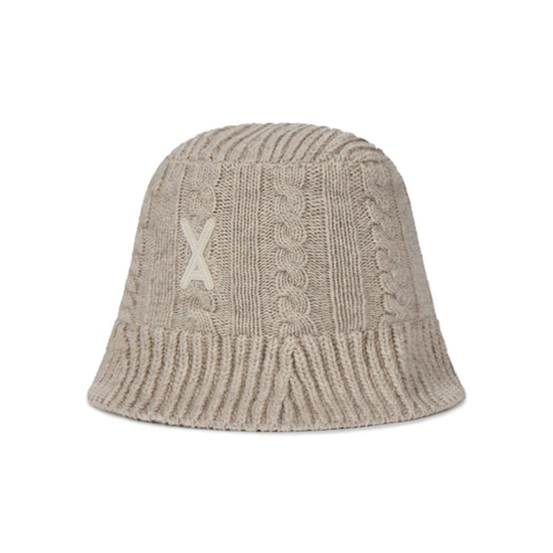 VARZAR VA Applique Cable Knit Bucket Hat Beige