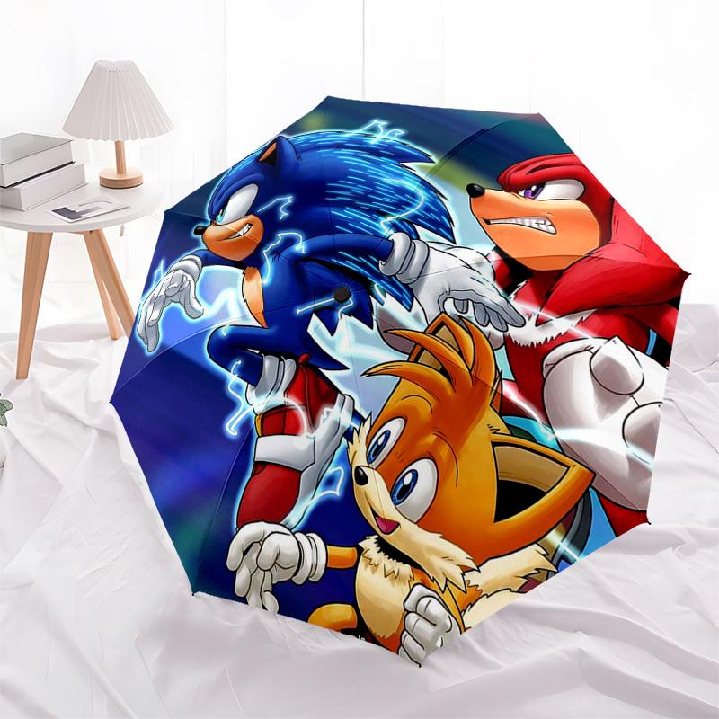 

1pc Sonic, Tails & Knuckles Automatic Folding Umbrella Portable 3-Fold Design with 8-Bone Iron Frame for Outdoor Use, Perfect Gift for Fans, Travelers