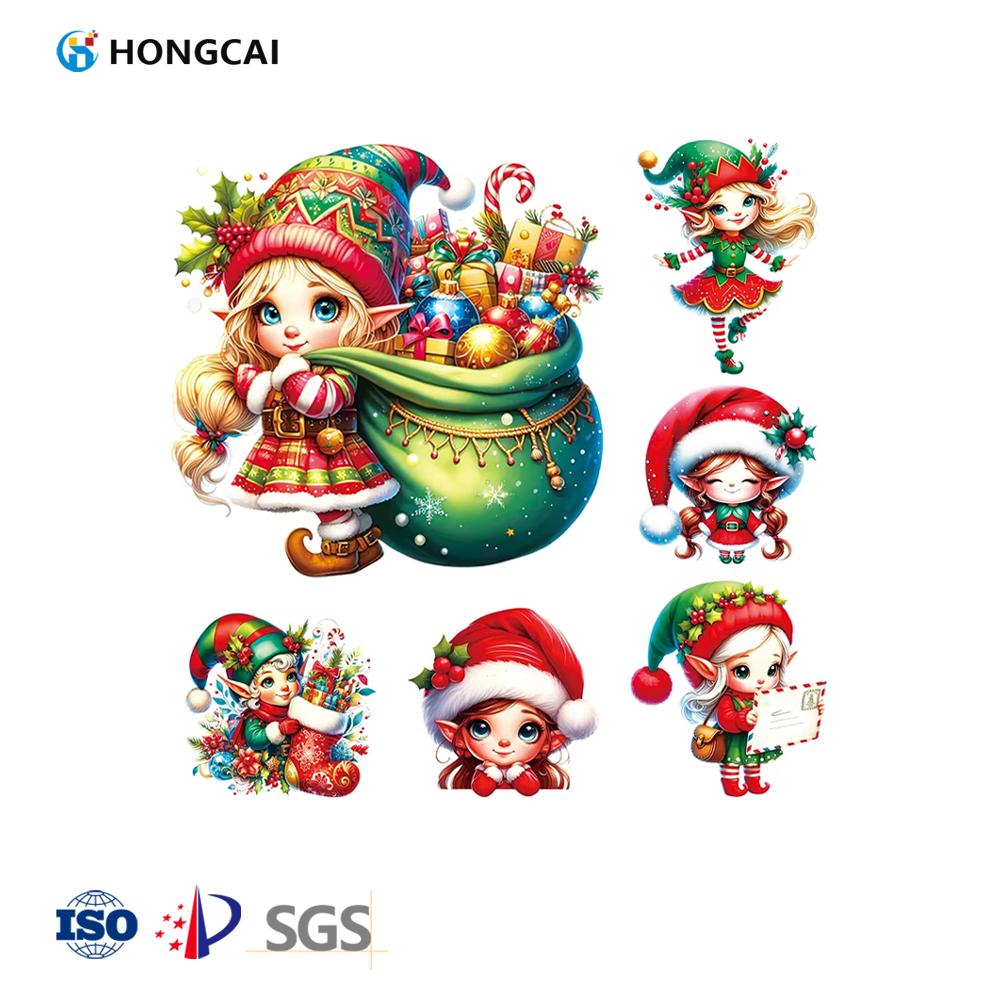 Hongcai 2024 Christmas Fairy Girl Heat Transfer Vinyl DTF Printed Sticker Ready Press Design for Wear Heat Press Paper Film