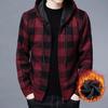 Cardigan Invernale da Uomo Colore a Contrasto Stampa Plaid Cappuccio Coulisse Giacca Media Lunghezza Maglia Spessa Maniche Lunghe Chiusura con Zip Cappotto
